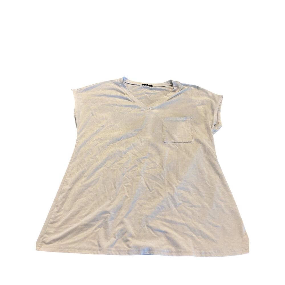 Sampeer Women's White Solid V-Neck Short Sleeve Pocket T-Shirt Size L